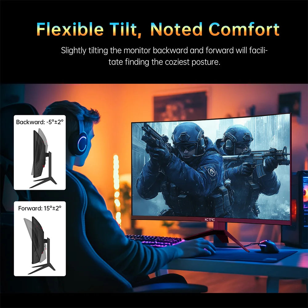 KTC H32S17 Gaming Monitor 32-inch 2560x1440 QHD 180Hz HVA Curved 1500R 300cd/m2 Brightness, 125% sRGB, 1ms(MPRT) Response Time