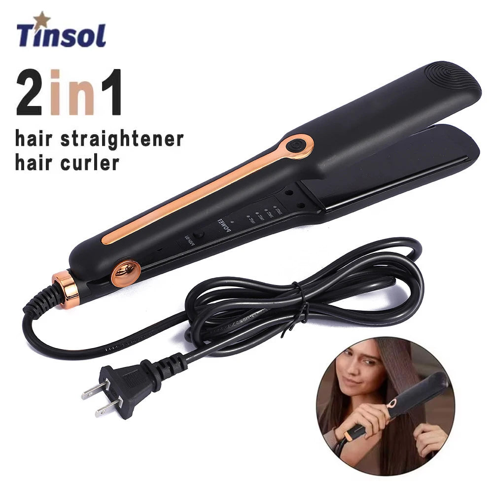 Tinsol 2-in-1 Hair Straightener Curling Iron Ceramic Plate Negative Ion Wide Plate Temperature Adjustable Hair Straightener