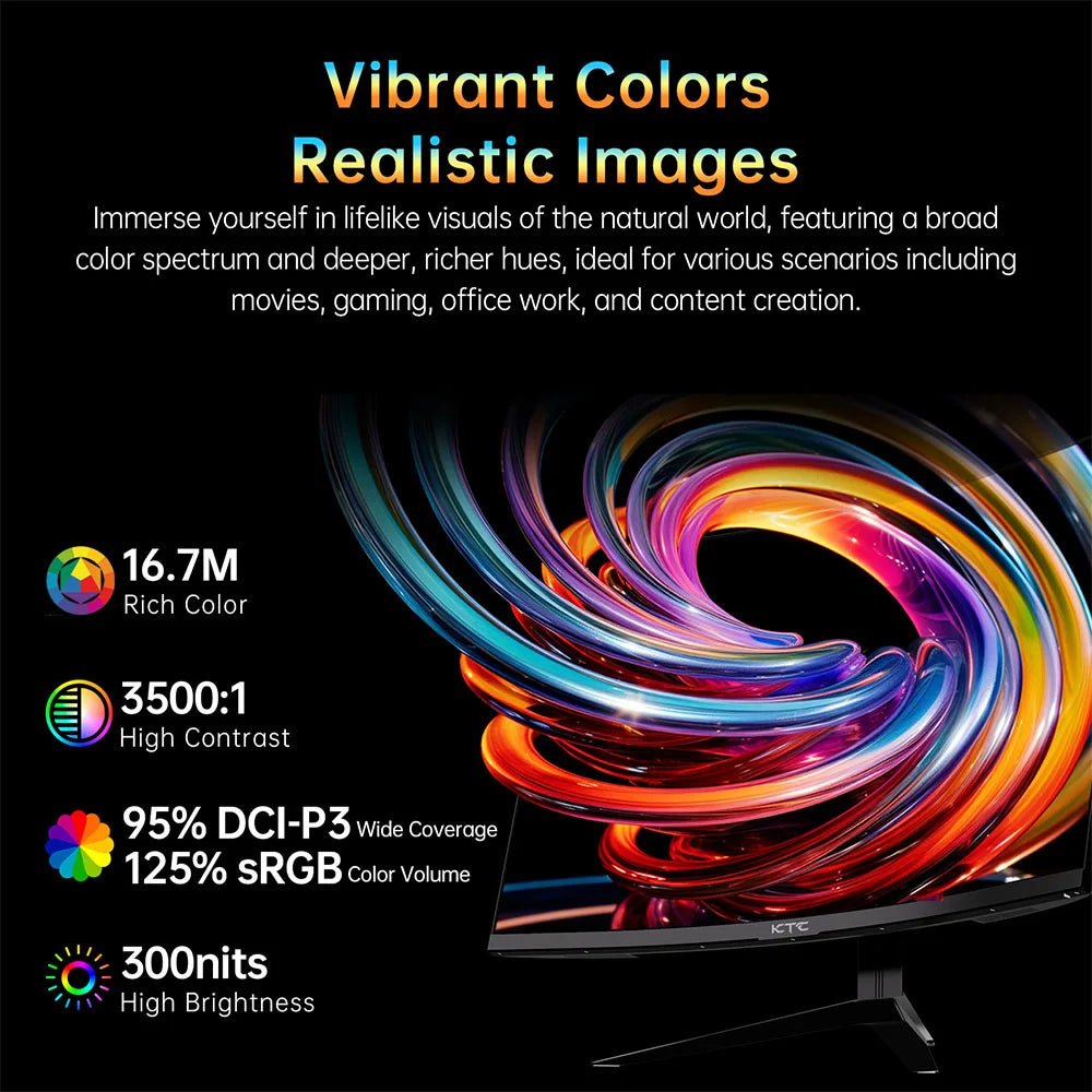 KTC H32S17 Gaming Monitor 32-inch 2560x1440 QHD 180Hz HVA Curved 1500R 300cd/m2 Brightness, 125% sRGB, 1ms(MPRT) Response Time