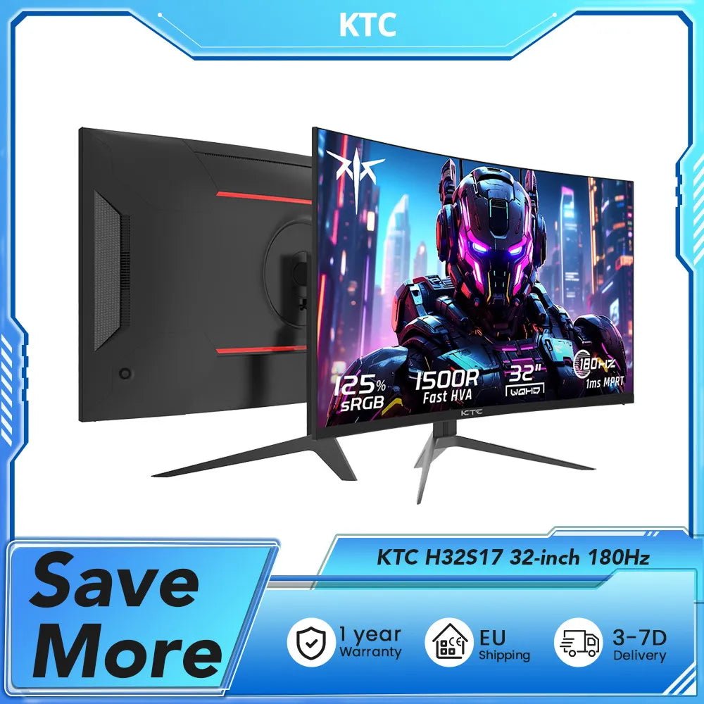 KTC H32S17 Gaming Monitor 32 - inch 2560x1440 QHD 180Hz HVA Curved 1500R 300cd/m2 Brightness, 125% sRGB, 1ms(MPRT) Response Time - Teknovara Innovation HubKTC H32S17 Gaming Monitor 32 - inch 2560x1440 QHD 180Hz HVA Curved 1500R 300cd/m2 Brightness, 125% sRGB, 1ms(MPRT) Response Time